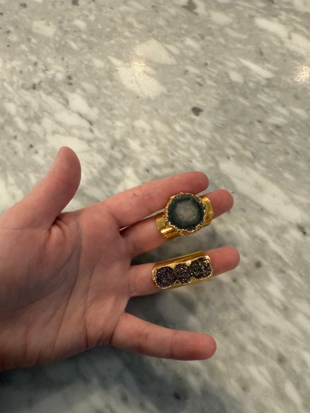 Gold-Tone Druzy Geode Statement Ring - Purple/Gray